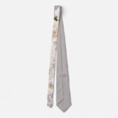 Beige Gray White Floral Weddening Groom Stropdas (Achterkant)
