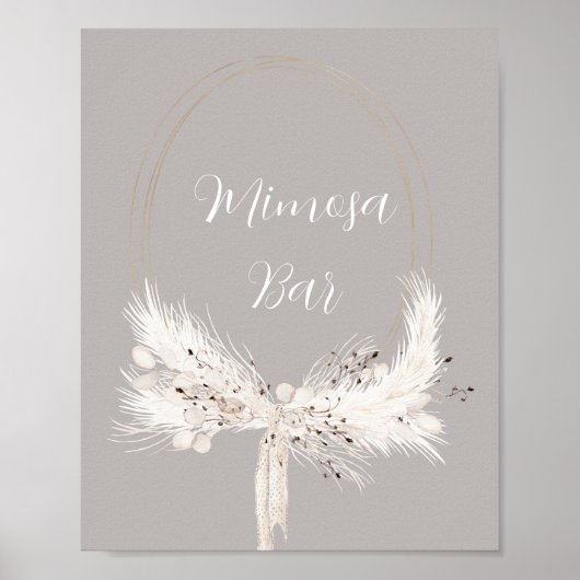 Beige Gray White Pearls Floral Wedding Mimosa Bar Poster (Voorkant)