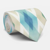 Beige Green Blue White - Blauwgroen roestbuspatroo Stropdas (Opgerold)