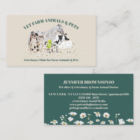 Beige Green Daisy Flowers Visitekaartje (Voorkant / Achterkant)