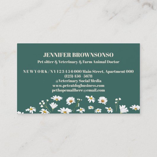 Beige Green Daisy Flowers Visitekaartje (Achterkant)