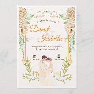 Beige Green Floral Watercolor Wedding Invitation Kaart