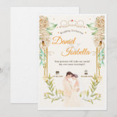 Beige Green Floral Watercolor Wedding Invitation Kaart (Voorkant / Achterkant)