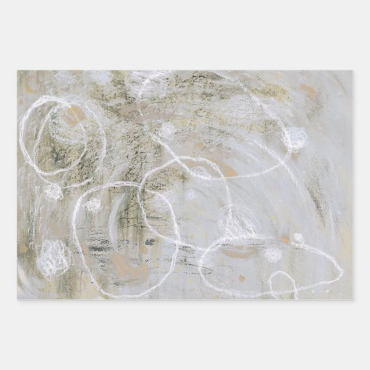 Beige Green Gray Abstract Collage Inpakpapier Vel (Voorkant)