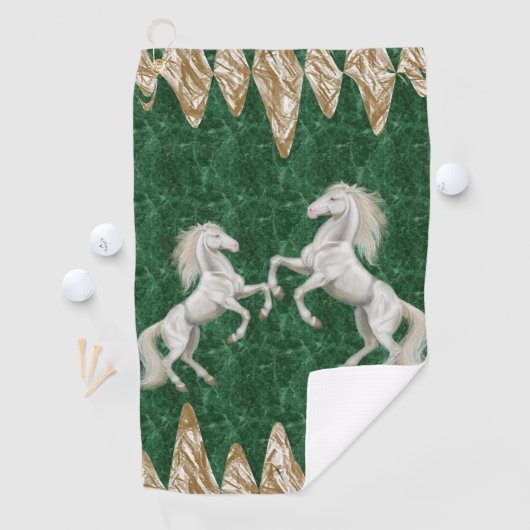 Beige Green White Horse Golf Towel Golfhanddoek (Insitu)