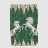 Beige Green White Horse Golf Towel Golfhanddoek (Voorkant)