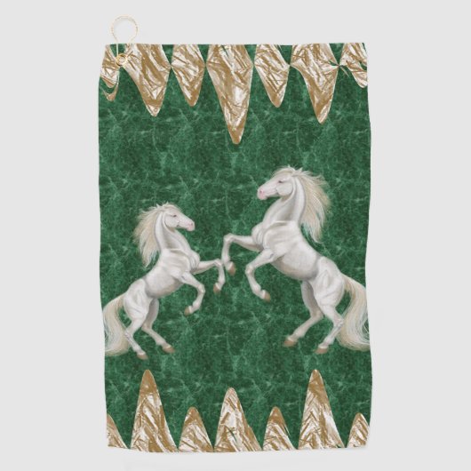 Beige Green White Horse Golf Towel Golfhanddoek (Voorkant)