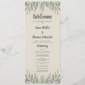 Beige Greenery Waterverf Elegant Trouwprogramma Programmakaart (Voorkant)