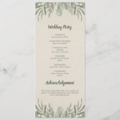 Beige Greenery Waterverf Elegant Trouwprogramma Programmakaart (Achterkant)