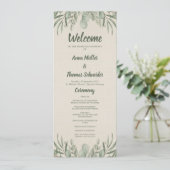 Beige Greenery Waterverf Elegant Trouwprogramma Programmakaart (Staand voorkant)