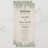 Beige Greenery Waterverf Elegant Trouwprogramma Programmakaart (Voorkant / Achterkant)