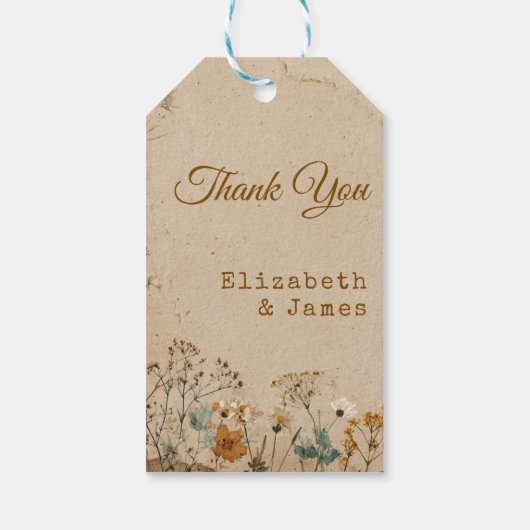 Beige grens rustieke Boho Wildflower bruiloft Cadeaulabel (Achterkant)