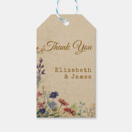 Beige grens rustieke Boho Wildflower bruiloft Cadeaulabel