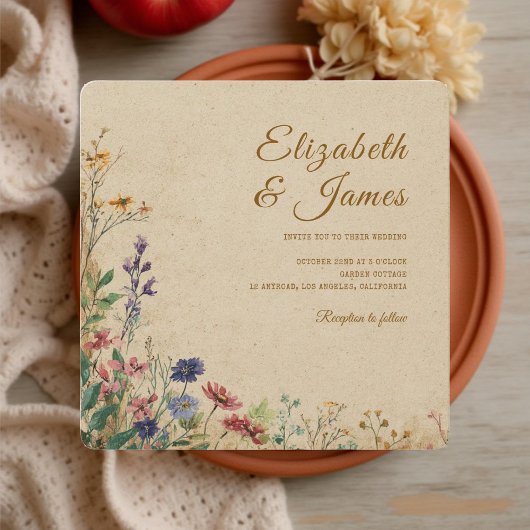 Beige grens rustieke Boho Wildflower bruiloft Kaart