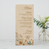 Beige grens rustieke Boho Wildflower bruiloft Menu (Staand voorkant)