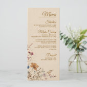 Beige grens rustieke Boho Wildflower bruiloft Menu (Staand voorkant)