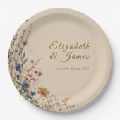 Beige grens rustieke Boho Wildflower bruiloft Papieren Bordje (Voorkant)