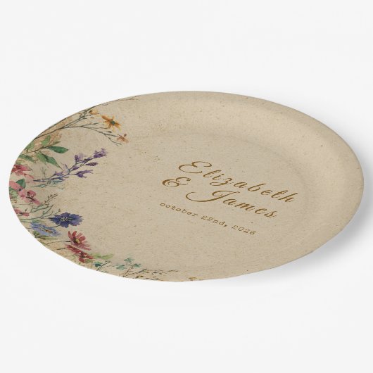 Beige grens rustieke Boho Wildflower bruiloft Papieren Bordje (Gekanteld)
