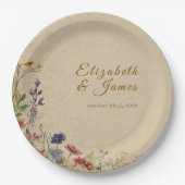 Beige grens rustieke Boho Wildflower bruiloft Papieren Bordje (Voorkant)