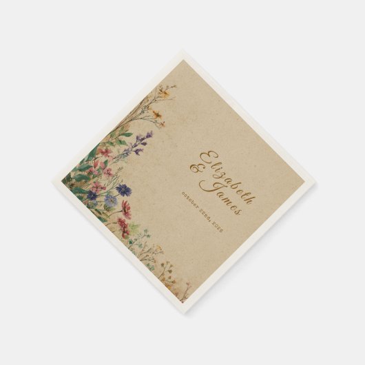 Beige grens rustieke Boho Wildflower bruiloft Servet (Hoek)