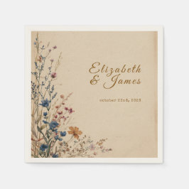 Beige grens rustieke Boho Wildflower bruiloft Servet