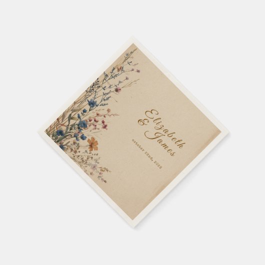 Beige grens rustieke Boho Wildflower bruiloft Servet (Hoek)