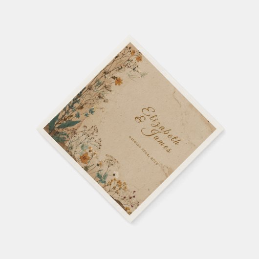 Beige grens rustieke Boho Wildflower bruiloft Servet (Hoek)