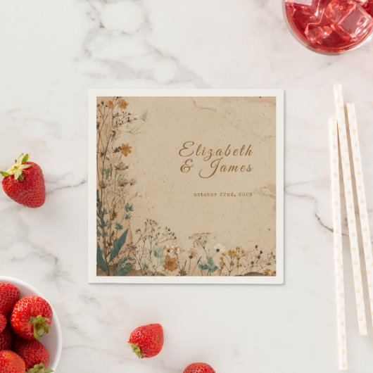 Beige grens rustieke Boho Wildflower bruiloft Servet (Insitu)