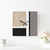 Beige Grey Black en White Modern Vierkante Klok (Huis)