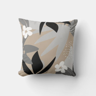 Beige Grey Black & White Artistic Abstract Floral Kussen