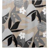 Beige Grey Black & White Modern Botanical Pattern Douchegordijn (Voorkant)