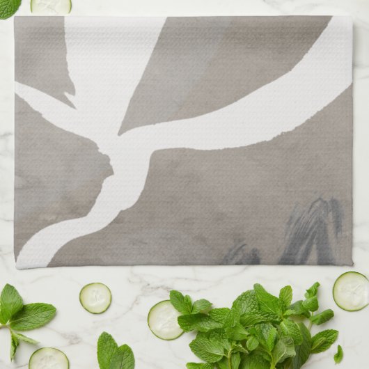Beige Grey & White Abstracte Waterverf Theedoek (Gevouwen)