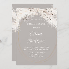 Beige Grey White Floral Feathers Vrijgezellenfeest Kaart