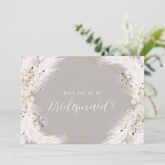 Beige Grey White Floral zal je zijn mijn Bridesmai Kaart (Staand voorkant)