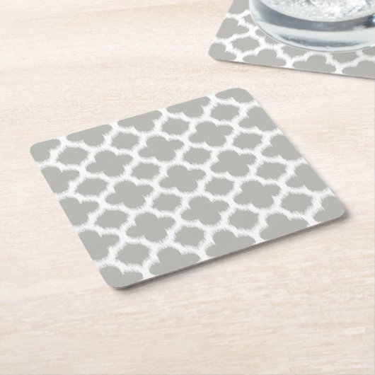 Beige Grey White Retro Ikat Quatrefoil Patroon Kartonnen Onderzetters (Schuin)