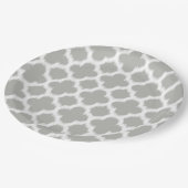 Beige Grey White Retro Ikat Quatrefoil Patroon Papieren Bordje (Gekanteld)