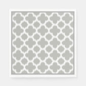Beige Grey White Retro Ikat Quatrefoil Patroon Servetten (Voorkant)