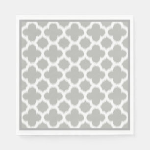 Beige Grey White Retro Ikat Quatrefoil Patroon Servetten