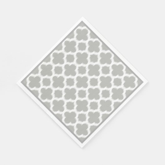 Beige Grey White Retro Ikat Quatrefoil Patroon Servetten (Hoek)