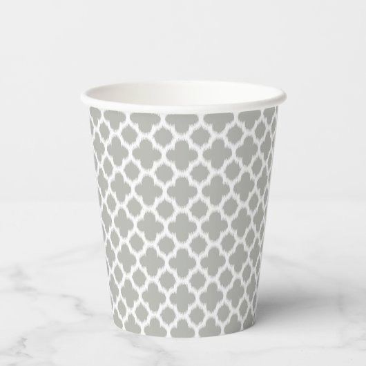 Beige Grey White Retro Ikat Quatrefoil Pattern Pap Papieren Bekers (Achterkant)