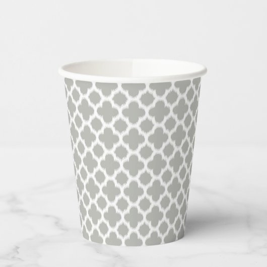 Beige Grey White Retro Ikat Quatrefoil Pattern Pap Papieren Bekers (Links)