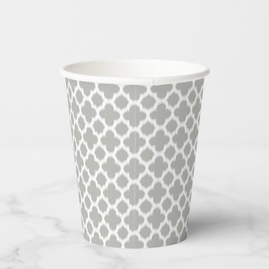 Beige Grey White Retro Ikat Quatrefoil Pattern Pap Papieren Bekers (Rechts)