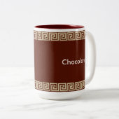 Beige Grieks patroon op bruin roodachtig Tweekleurige Koffiemok (Voorkant rechts)