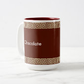 Beige Grieks patroon op bruin roodachtig Tweekleurige Koffiemok (Voorkant links)