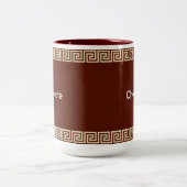 Beige Grieks patroon op bruin roodachtig Tweekleurige Koffiemok (Center)