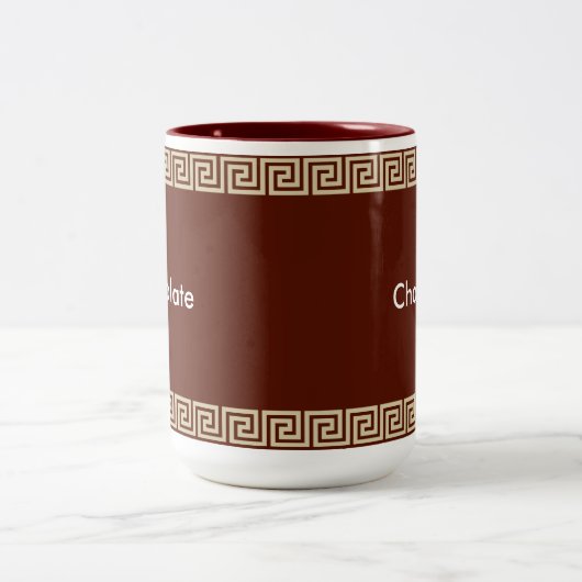 Beige Grieks patroon op bruin roodachtig Tweekleurige Koffiemok (Center)