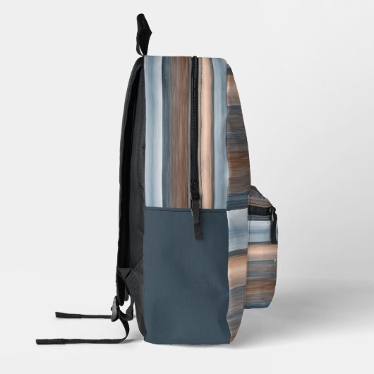 Beige Grijs Blauwgroen Blauw Taupe Bruin Strepen A Bedrukte Rugzak (Links)