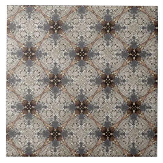 Beige, grijs,  bronzen bloempatroon tegeltje (Voorkant)