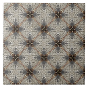 Beige, grijs, bronzen vintage bloempatroon tegeltje