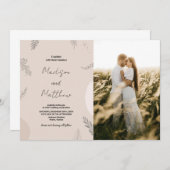 Beige Grijs Bruiloft Uitnodigingen met foto (Voorkant / Achterkant)